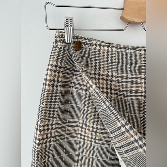 Acne Studios Beige Plaid Cotton Mini Wrap Skirt S - Picture 3 of 16